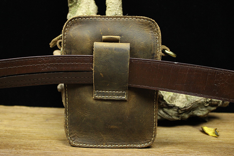 Vintage Fashion 100 Genuine Crazy Horse Leather Cowhide Men Belt Waist Bag Pack Packs Small Shoulder