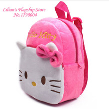 2015 High Quality Rose Red Hello Kitty Plush Cartoon Toy Backpack Girl Character School Bag Gift