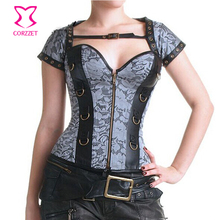 Women Steampunk Clothing Zipper Bustier Top Burlesque Costume Steel Boned Waist Training Corset Gothic Espartilhos E Corpetes