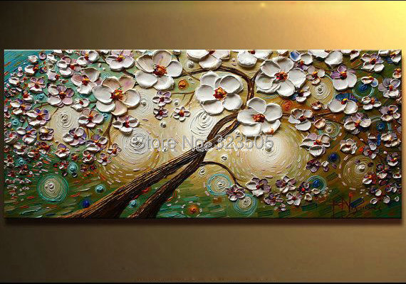 0 : Buy Large abstract canvas wall art decorative acrylic textured white blossom ...