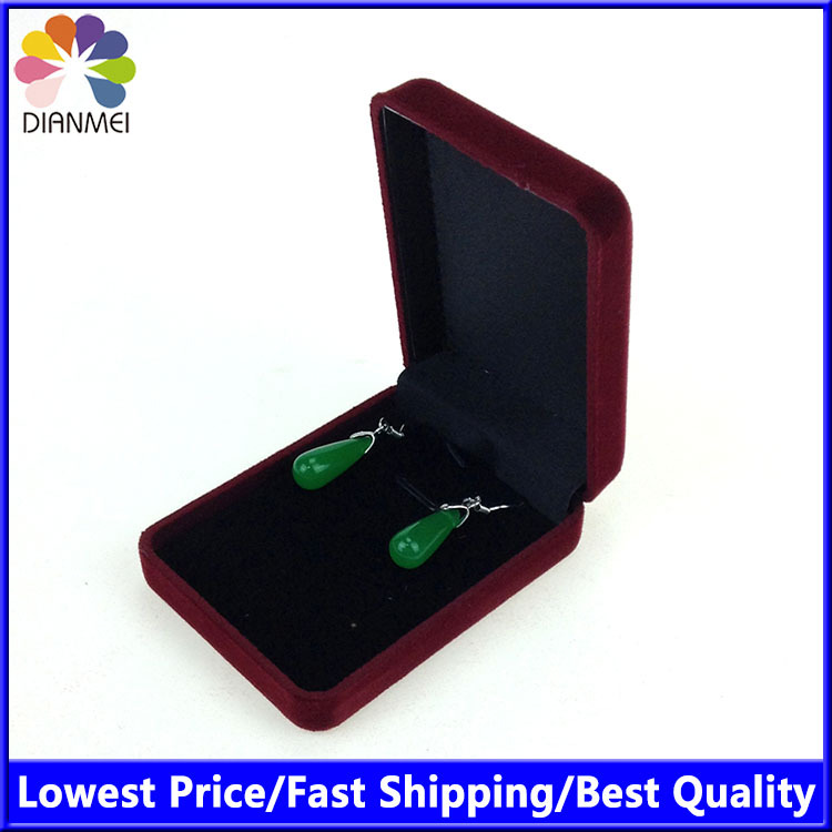 Free shipping Wholesale 12pcs/Lot 8x6x3cm Dark Red Fashion Velvet Jewelry Necklace Gift Packaging Display Box Case