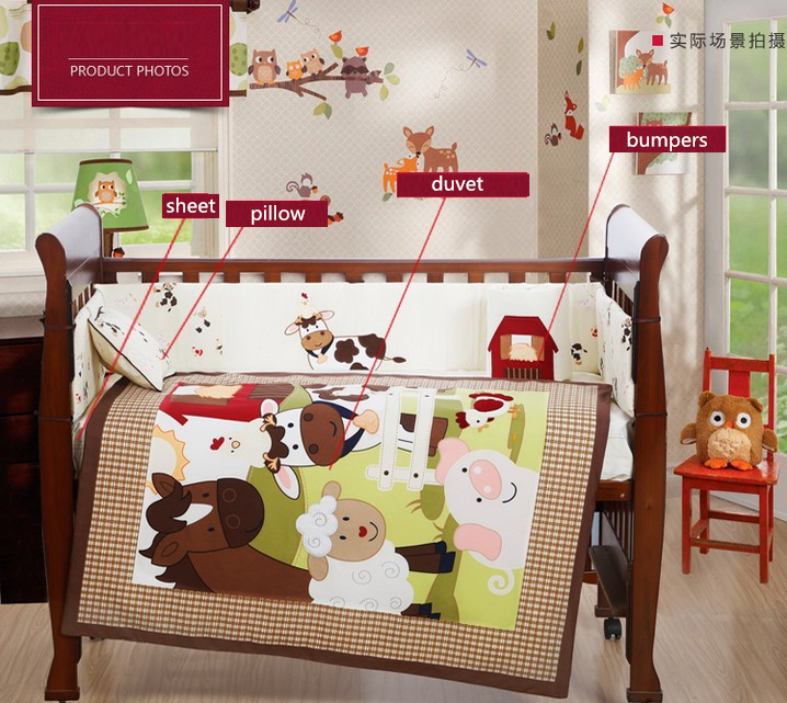 Discount! 4PCS Embroidered crib bedding set 100% cotton baby bedding baby bed bumper,include(bumper+duvet+sheet+pillow)