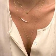 Hot Fashion Hollow out sequins triangle necklace 3 Layer Chain Bar Necklace Beads and Long Strip