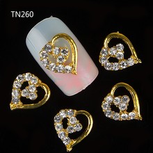 10pcs Golden Metal Heart Rhinestones 3d Nail Art Decorations Alloy Nail Stcikers Charms Jewelry for Nail