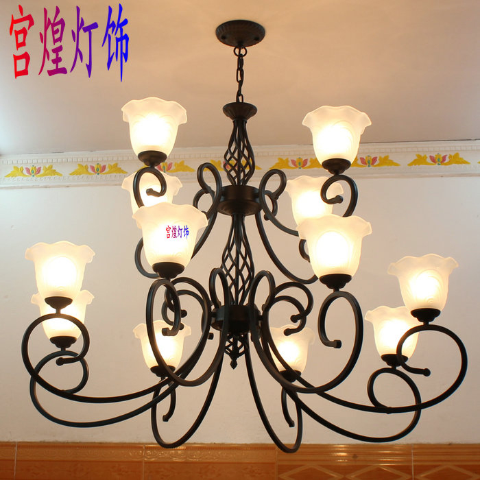 Deluxe double layer lamp wrought iron pendant light hall lamp living room lights commercial light 12 lamps