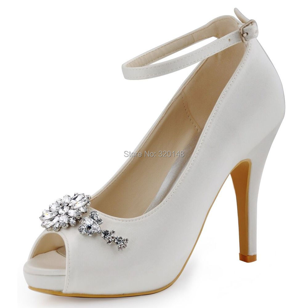 Фотография Free Shipping ElegantPark HP1546I Women Pumps Peep Toe High Heels Buckle Rhinestones Platform Wedding Shoes