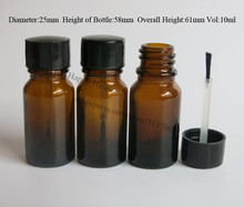360pcs/lot 10ml Empty Amber Glass Oil Bottle with Brush Cap, 10cc Brown Nail Polish Container,1/3oz Cosmetic Packaging