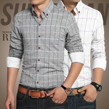 Men’s Clothing High Quality 2016 Spring new men plaid long-sleeved shirt male long-sleeved Solid Color Slim Fit free shipping