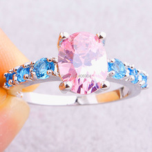 Wholesale New Arrival Fashion Sweet Jewelry Pink Sapphire Blue Topaz 925 Silver Ring Size 6 7