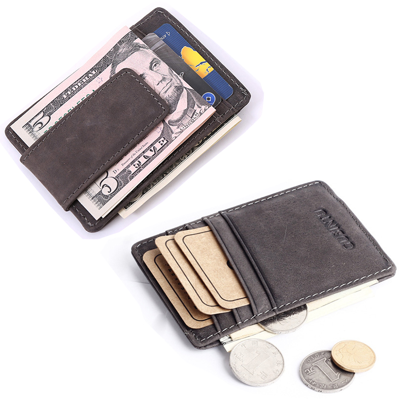 Top Quality men wallets money clip carteira vintage style leather money holder male clamp for ...