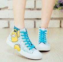 Fashion Women shoes high canvas shoes lace-up World Cup in Brazil Simpson mascot platform shoes for women Cartoon Shoes F0015