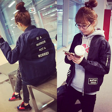 2015 Letters Printed Bomber Jacket Women Long sleeve Boyfriend coat vestes pour femmes campera autumn black jacket 1358