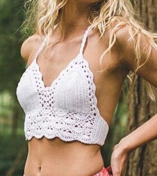 Sexy Women Crochet Crop Tops Summer Beachwear Hollow Out Bikini Bra Strap Tank Vest Tops High-Neck Halter Camis Camisole