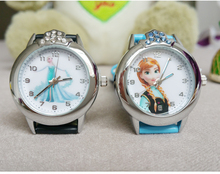 New Cartoon watch Princess Elsa Anna Watches Fashion Children Watch Girls Kids Students Leather Sports Wristwatches