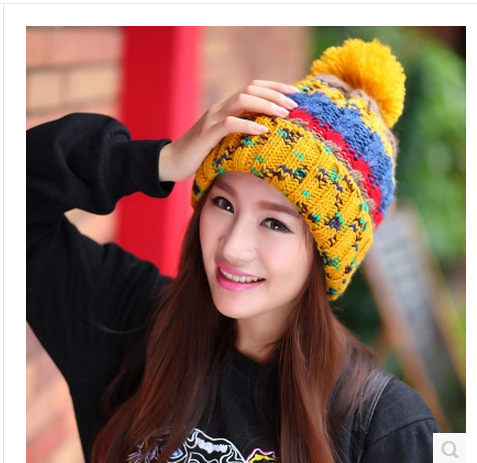 Ms. autumn And Winter Hit Color hat Knitted Hat Wo...