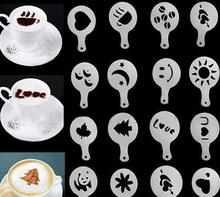 Protable 16Pcs set Fashion Cappuccino Coffee Barista Stencils Template Strew Pad Duster Spray Tools New