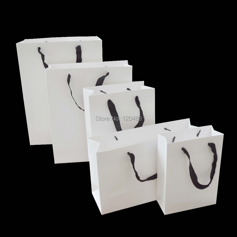 200g wholesale white craft paper gift bag with cotten handles custom bag logo sacolas de papel ...
