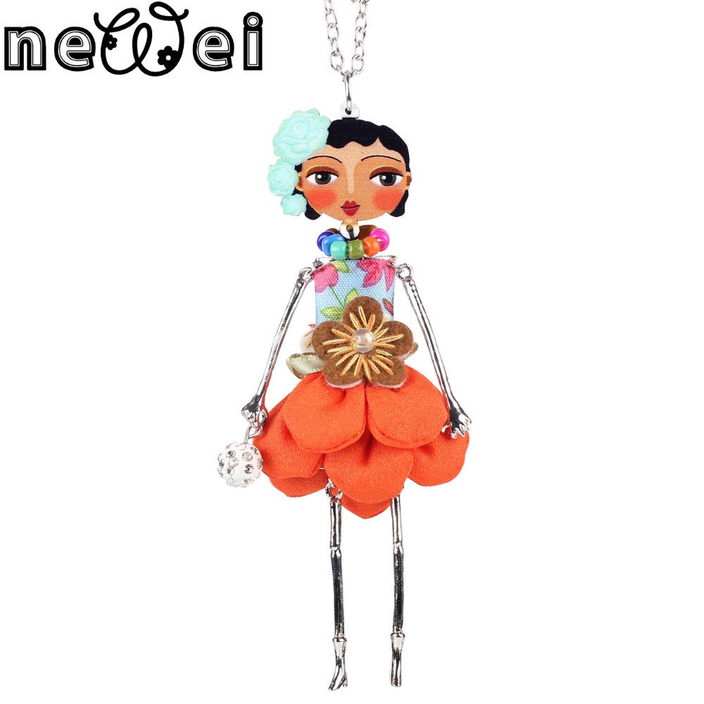 Newei Doll Necklace Long Chain Pendant Acrylic Alloy Dress 2015 New Trendy Jewelry For Women Girl