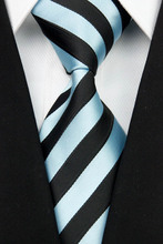 NT0050 Blue Black Stripe Smooth Multicolor Jacquard Woven Classic Type Silk Polyester Man s Business Wedding