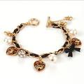 Fashion Jewelry Simulated Pearl Crystal Ball Leopard Heart Charms Bracelet Gold Plating Bangle Bracelets Women DIY