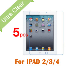 5pcs/lot New Clear HD Glossy LCD Screen Protector For Apple iPad 2 3 4 Tablet PC Transparent Screen Protective Film +cloth