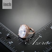 AZORA Rose Gold Plated Big Oval cut 5ct Egg Shaped Cubic Zirconia Diamond Finger Ring TR0127