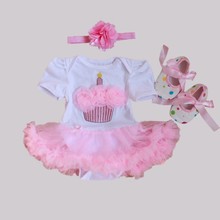 2015 Baby Girl Infant 3pcs Clothing Sets Tutu Romper Dress Jumpersuit Headband Shoes Christmas Bebe Birthday