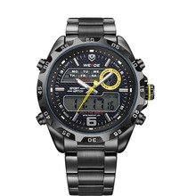 Weide WH-3403 Men ‘ s Casual acero inoxidable analógico y Digital resistente al agua reloj de pulsera – negro + amarillo