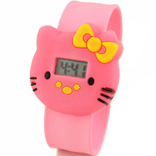 6 colores nueva venta caliente de la marca electrónica niños digitales Led del silicón del gatito de la historieta encantadora del reloj con caja de reloj W157701