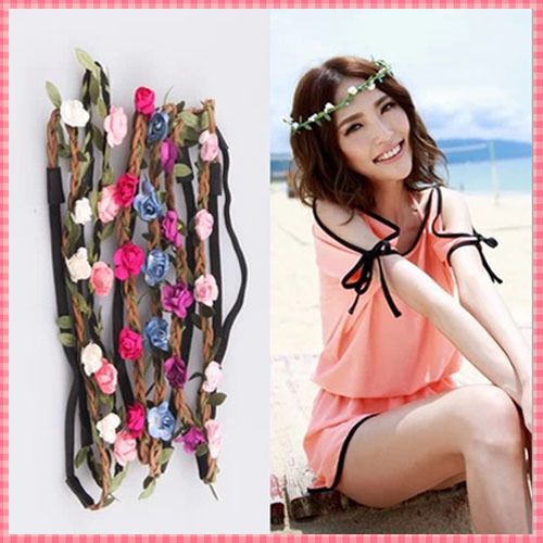 JH036 Fashion Headbands For Women Summer Beach Flower Headbands Elastic Hair Stickers Floral Bride Garland