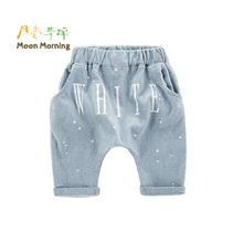 Moon Morning Children Capris 2T~8T Cotton Elastic Waist Letter Print Pants Knee-length Polka Dot 7 Mid Regular Pattern Trousers