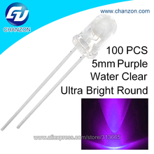 100PCS Purple Color 5mm Transparent / Water ClearRound Super Bright UV LED DIODE