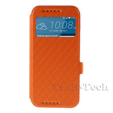 Window View Diamond Lozenge Pattern Leather Folio Cover Case For HTC M9 Flip Case For HTC