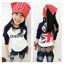 2015 new summer style children’s clothing Union Jack cotton long-sleeved T-shirt letter shall Flag T-Shirts free shipping