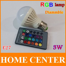 Colorful Led Spotlight  AC90~240V 3W E27Dimmable RGB LED Bulb Lamp 16 Color changing with Remote Control