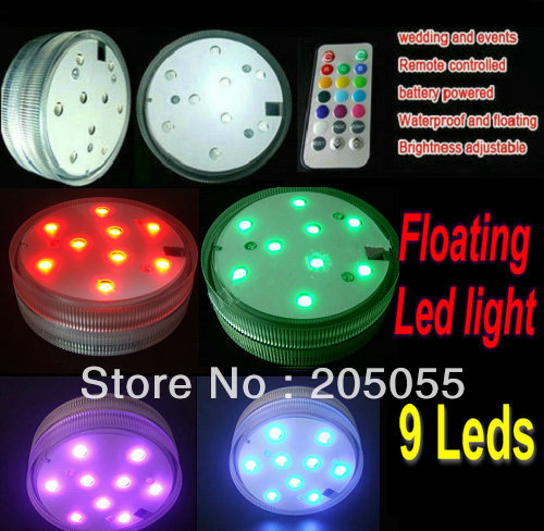 remote controled 9led Floating light battery operated SMD bulb Flat surface w/controller waterproof wedding/valentine Multicolor