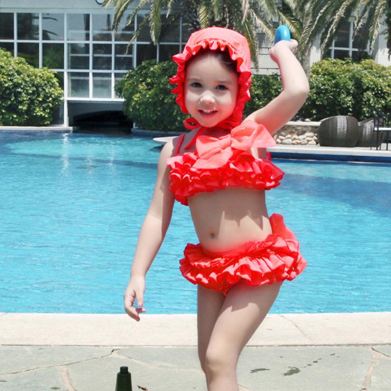  20pcs/lot Sweet Bowknot Pattern Swimwear Multilayer Swimming Dress Kids Bikini Style Swimsuits QBC106
