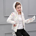 Fall 2016 new woman down jacket bag mail plus printing cotton short down jacket with hood