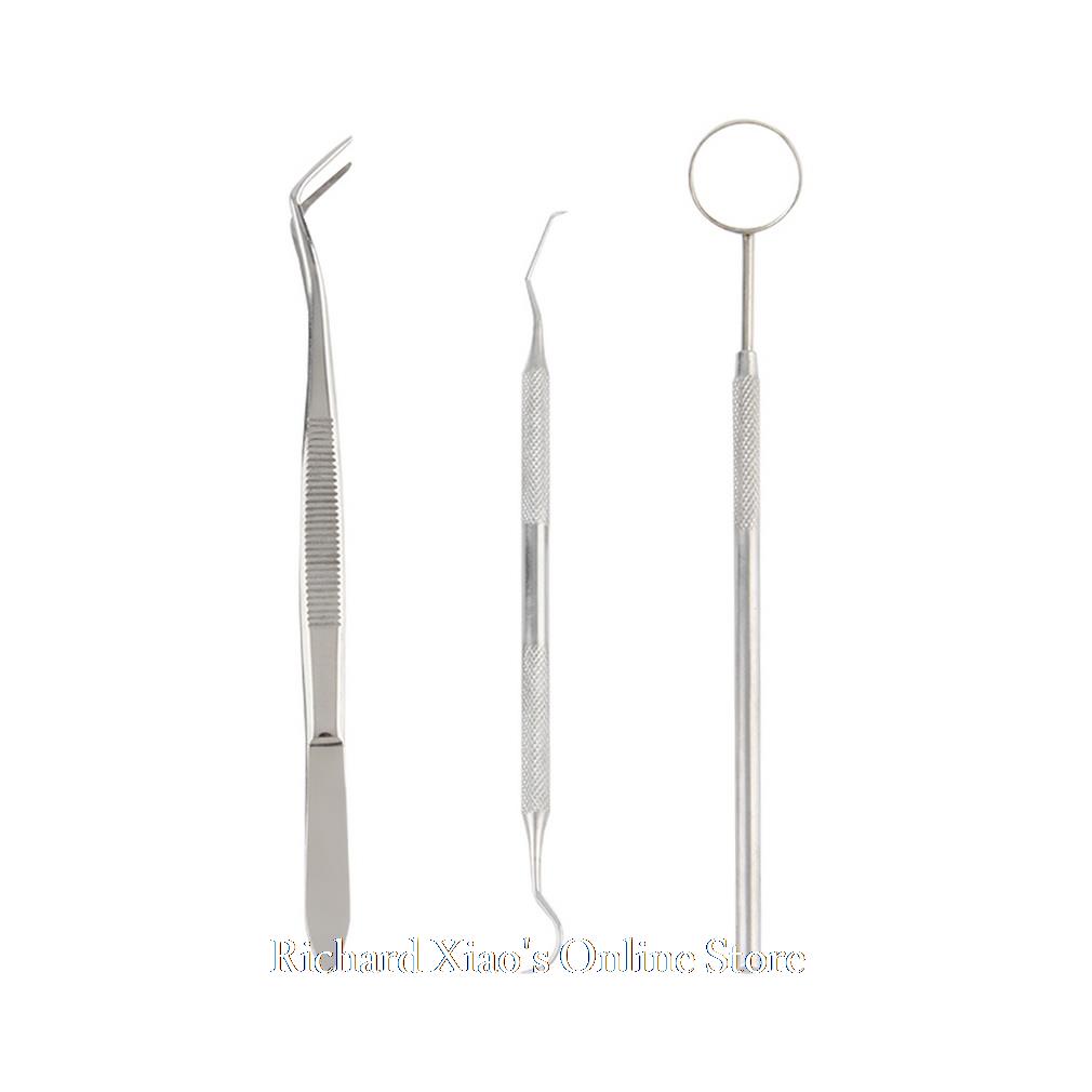 Stainless Steel Dental Mirror Probe Plier Tweezers Teeth Tooth Clean Hygiene Kit