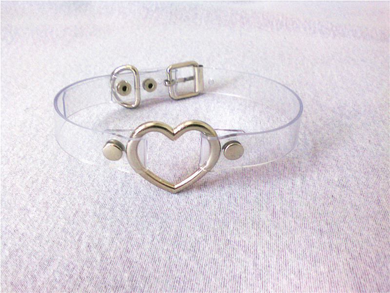 Fashion Jewelry sweet heart Necklace Clear Transparent PU Leather Metal Vinyl Choker Punk Goth 100 Handmade