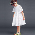 2017 New Children Hollow Lace Evenng Party Dress Baby Girl Half Sleeve Stitching Princess Dress Kids