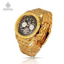Men Luxury Brand Wristwatches Stainless Steel Mechanical Watches Military Business Golden/Silver ORKINA Watch Gift For Men