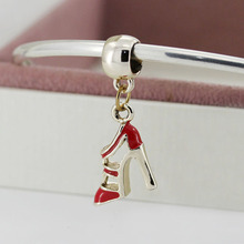 European 1pc Golden High-Heeled Shoes Pendant Silver Bead Charm Fit Pandora Women DIY Bracelets & Bangles Jewelry YW15642