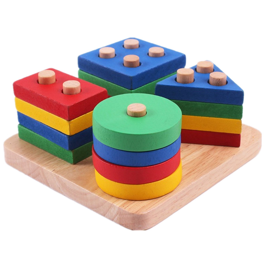 Baby Toys Montessori Wooden Geometric Sorting Board Blocks Kids