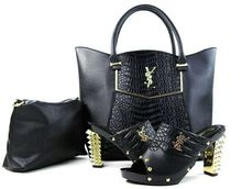 Nice design Italian BLACK matching shoes and handbag set fashion women african high heels with bags 2bags and shoes set