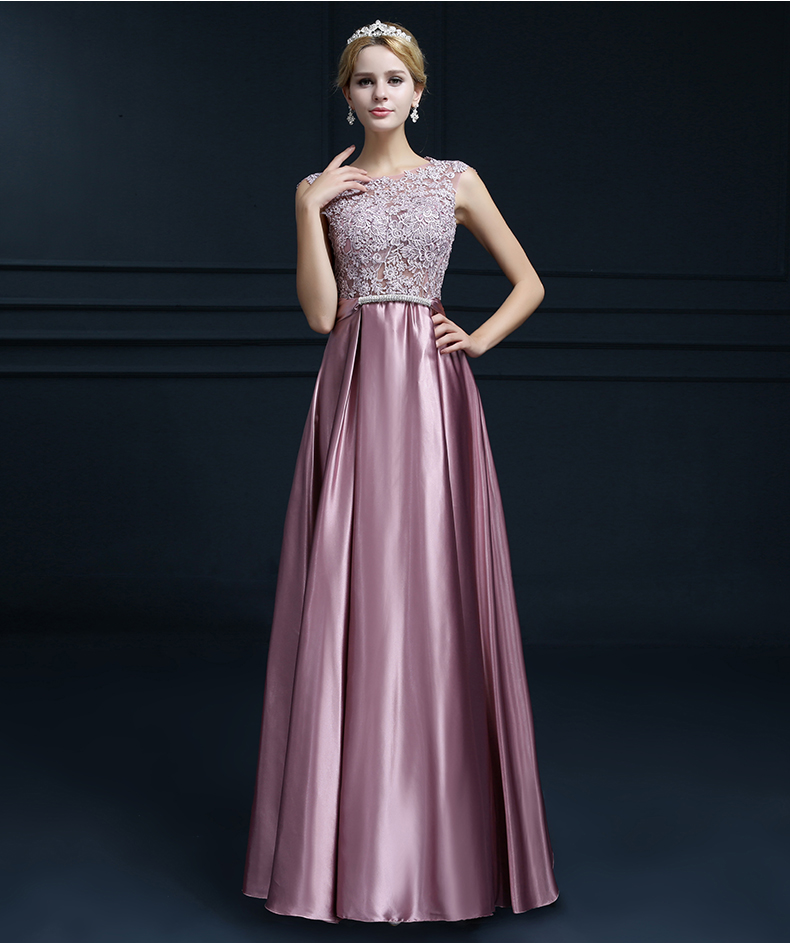 Elegant O Neck Sleeveless A Line Purple Pink Satin Prom