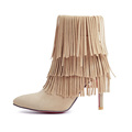 Brand New Sales Black Red Women Ankle Fringe Boots Sexy Lady Evening Tassel Shoes High Stiletto
