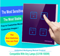 Hot Selling Tempered Glass touch light wall switch 4 gangs 2 way Purple Free Customize LED