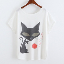 High Quality 2016 New Brand Harajuku Women Black Cat Printing T-Shirt Cotton Short-Sleeved T Shirt Female Tops Tees Clothes
