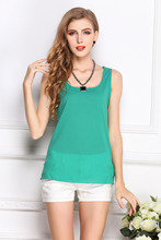 Popular fashion and fresh sweet dress sleeveless chiffon vest candy color pure color render unlined upper